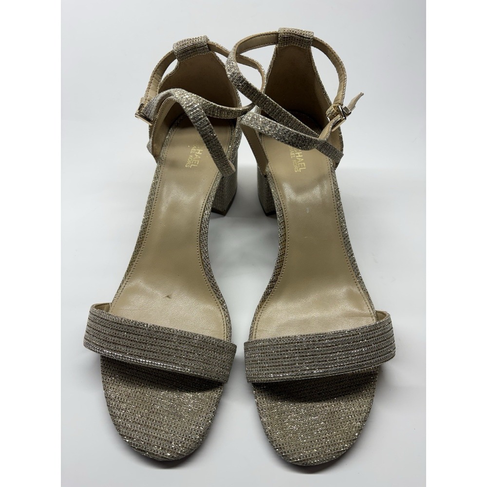 Michael Kors Serena Flex Ankle Strap Dress Sandals Women 10M Block Heel Gold